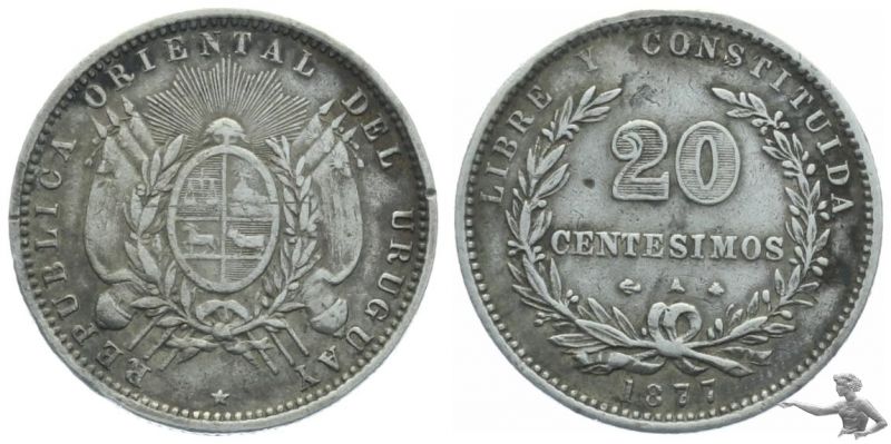 Uruguay 20 Centesimos 1877